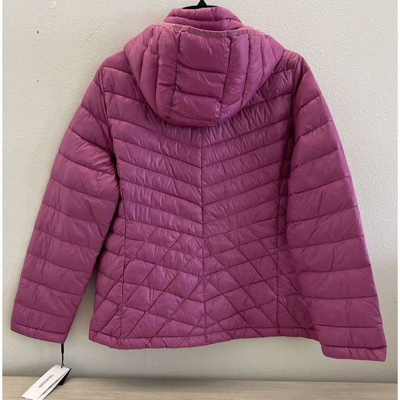Calvin Klein Women Sz XL Chevron Hooded Violet Packable Puffer Down Jacket $190+ - Picture 2 of 11